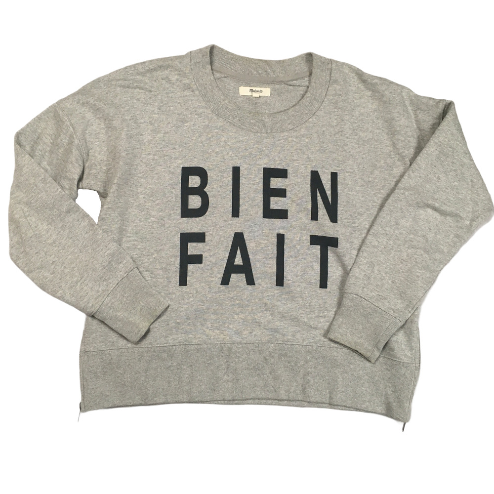 Madewell Cropped Sweatshirt Bien Fait Zipper Side Casual Women's S